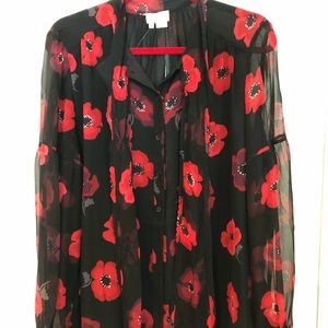 Kate Spade Black And Red Flower Blouse